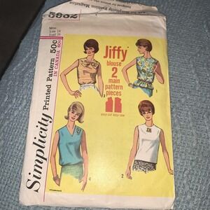 1965 Vintage SIMPLICITY 5932 Misses' Jiffy Blouse Miss Size 14 Bust 34 Cut